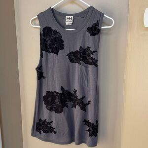 Haute Hippie Charcoal Tank with Black Lace small good condition